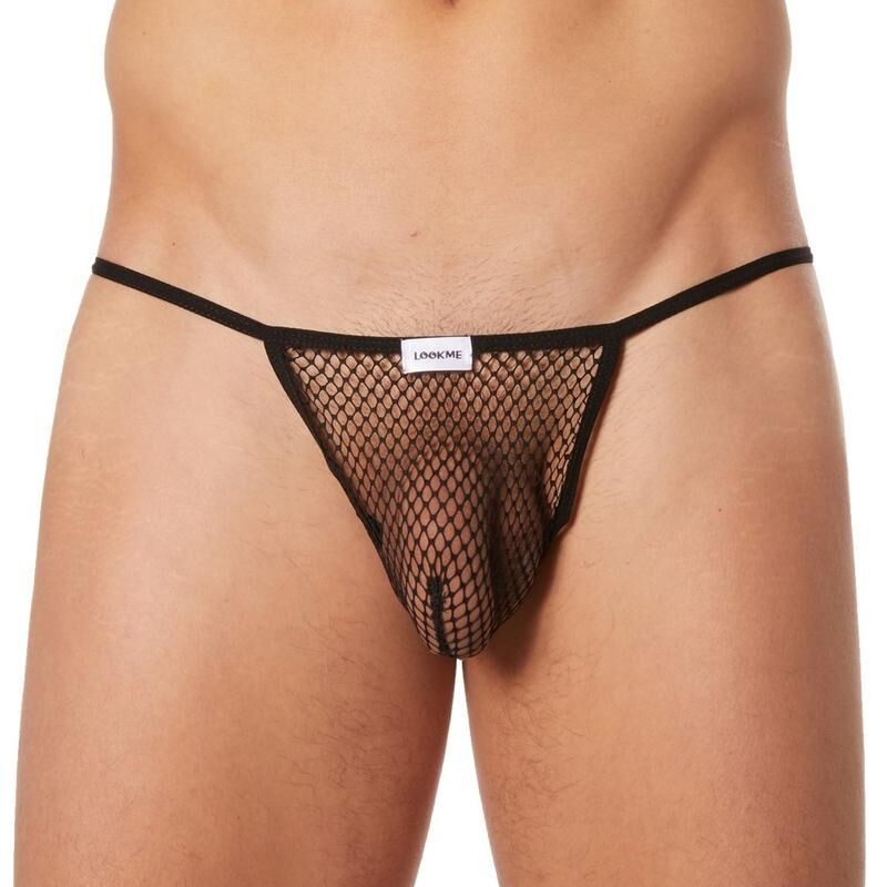 lingerie look me : string noir ficelle résille filet