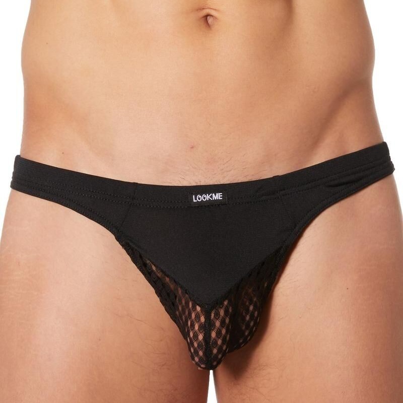 lingerie masculine : string noir opaque et filet