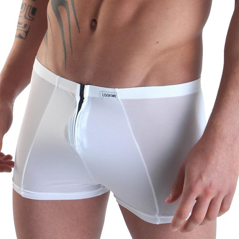 boxer sexy blanc homme avec double zip