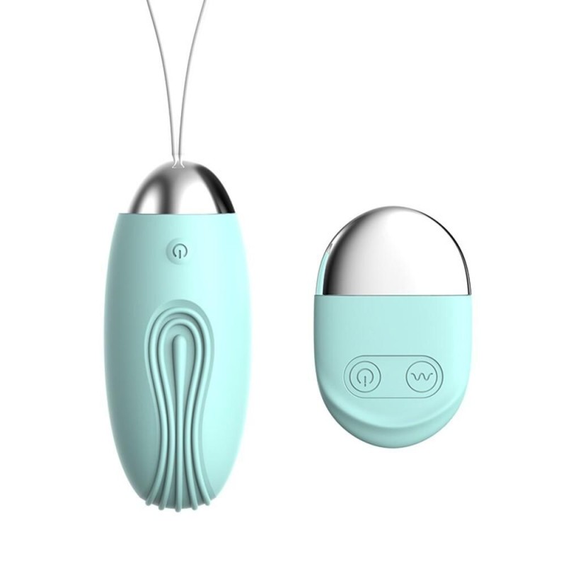 Oeuf vibrant rainuré turquoise USB avec télécommande - TOD-008TUR