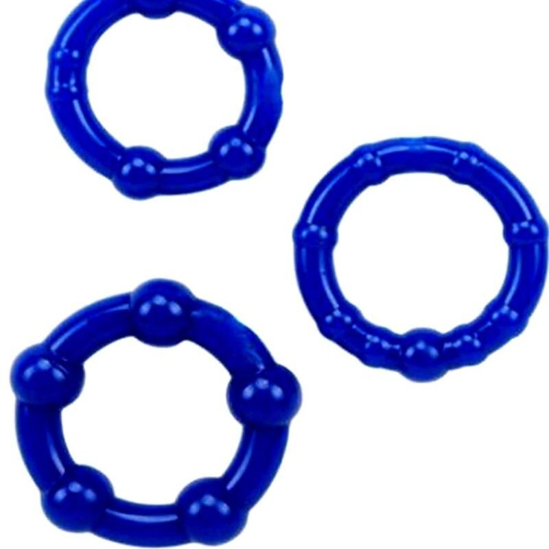 Pack 3 cockring bleus avec billes - CR-COR005BLU