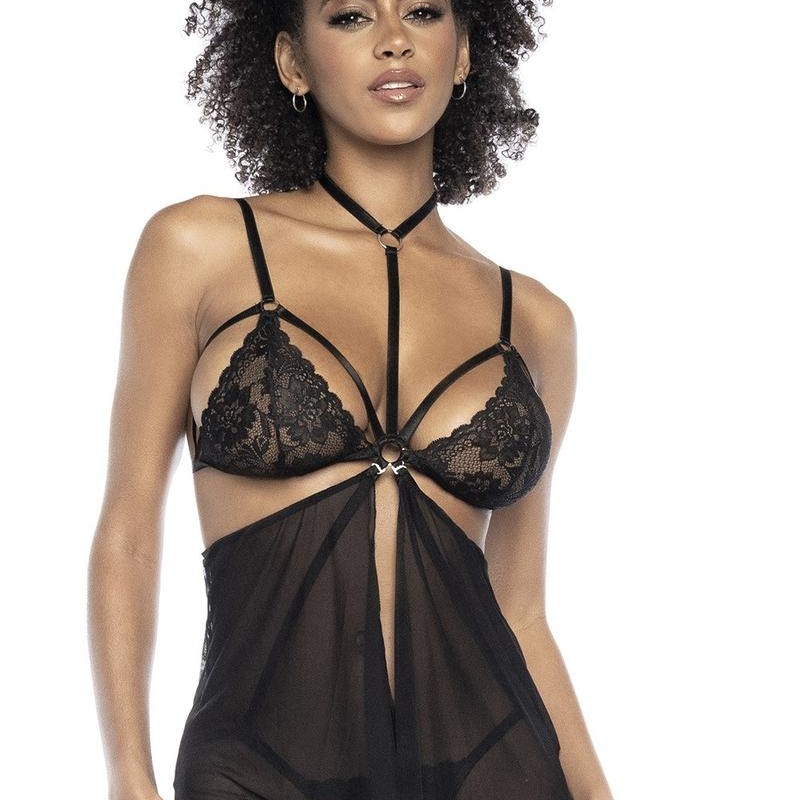 Deux-en-Un, Body et nuisette dentelle noire - MAL7499BLK