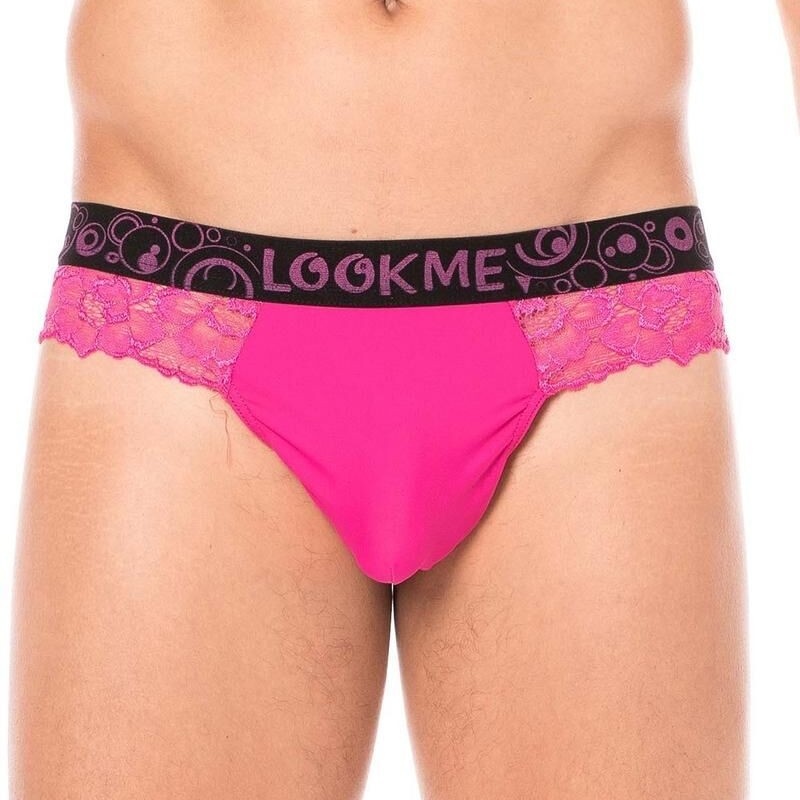 String rose en dentelle délicate homme - string homme pas cher