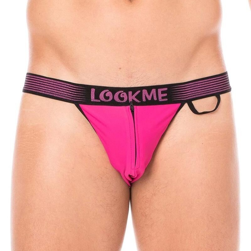 Slip rose échancré avec zip homme - lingerie homme sexy pas cher