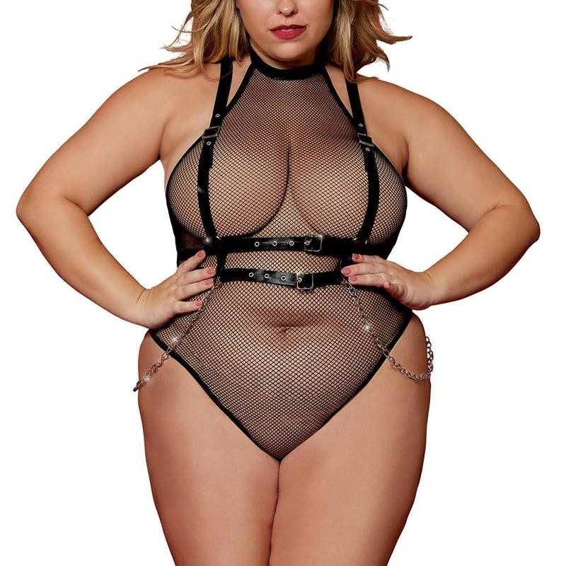 Ensemble de lingerie noir avec chaînes dorées grande taille - Dreamgirl