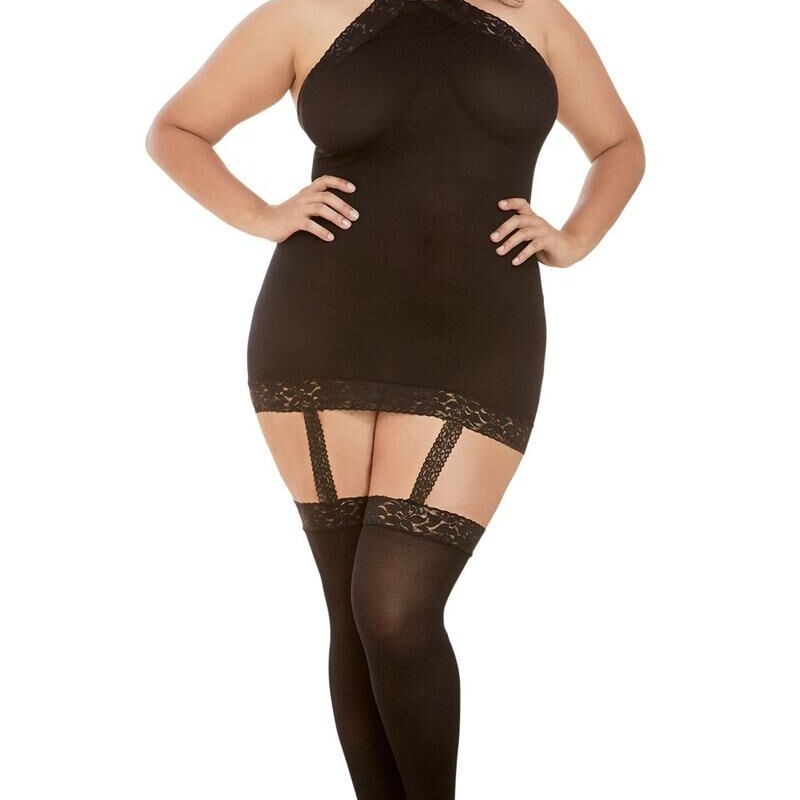 Bodystocking noir grande taille effet guêpière sexy