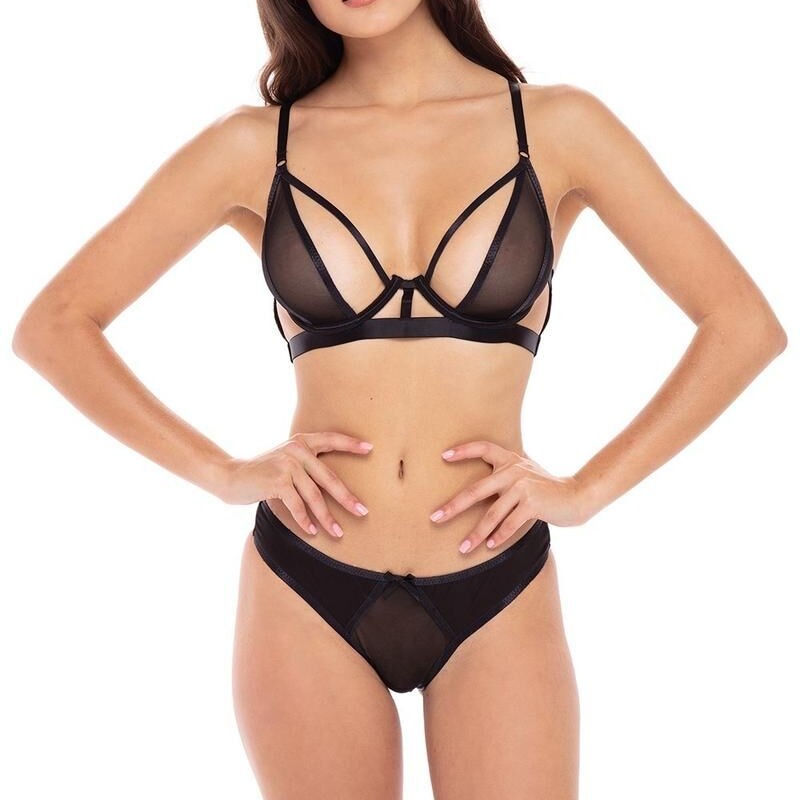 Ensemble 2 pièces noir soutien gorge et culotte résille | sextoys pas cher, lingerie sexy