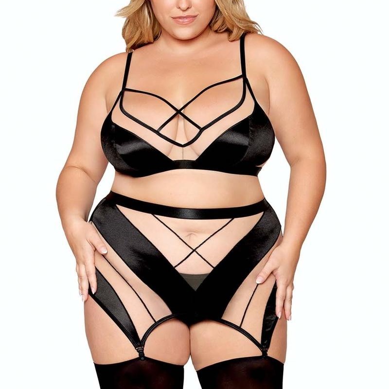 Ensemble de lingerie noir et beige grande taille - Dreamgirl