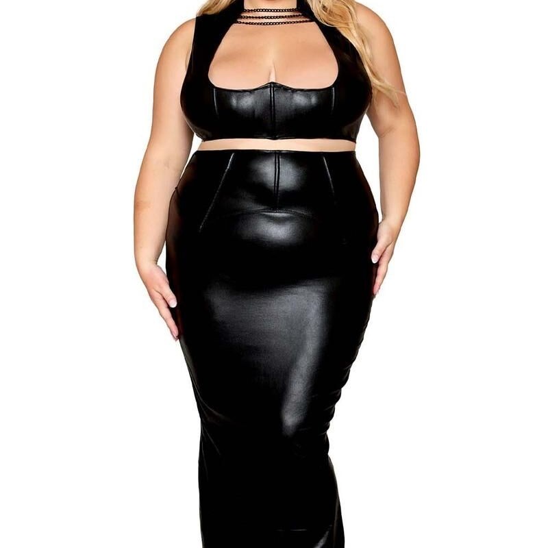 Ensemble 2 pièces noir en simili cuir grande taille - Dreamgirl