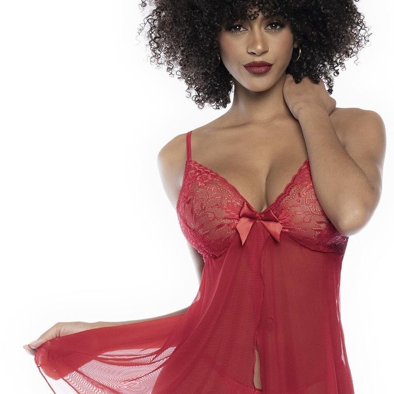 Babydoll en dentelle et résille rouge - Mapalé