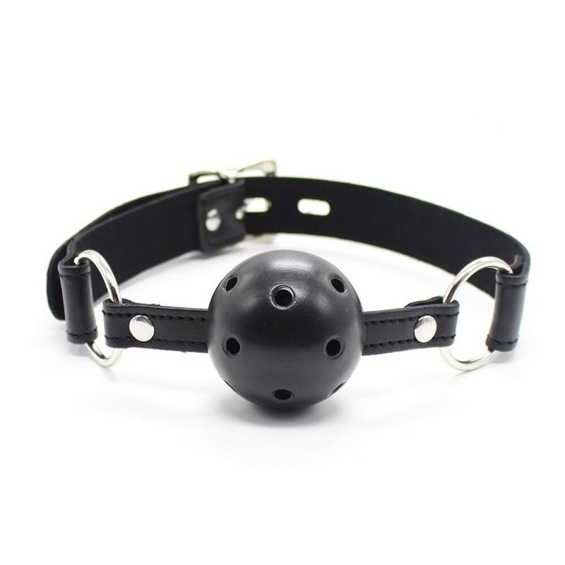 Bâillon boule rigide collier simili cuir - accessoires bdsm pas cher