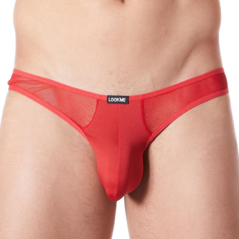 lingerie homme : string rouge avec résille