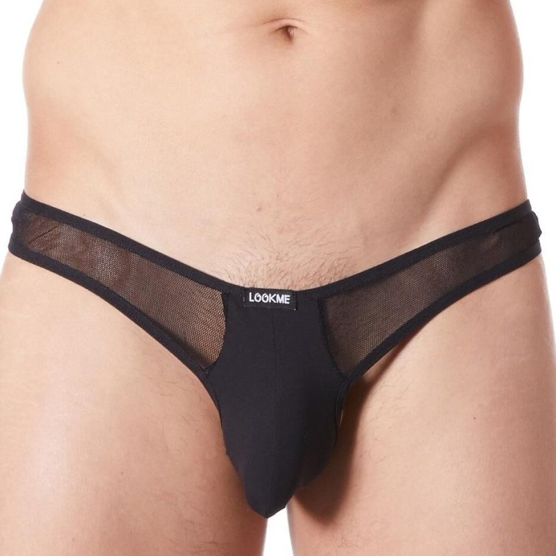 lingerie homme : string noir avec résille