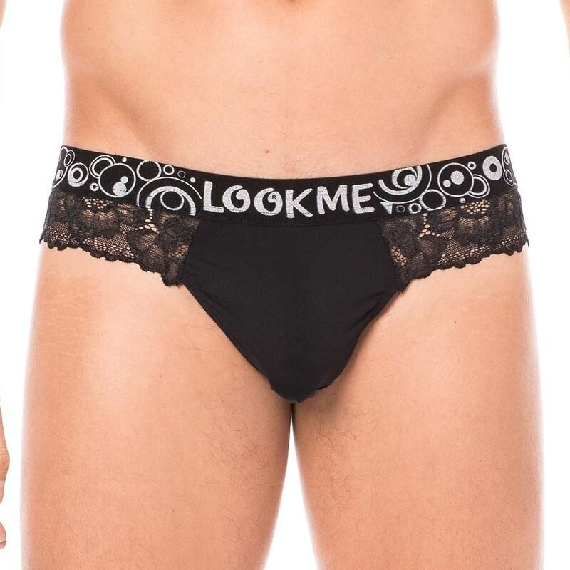 String noir en dentelle délicate homme - string homme pas cher