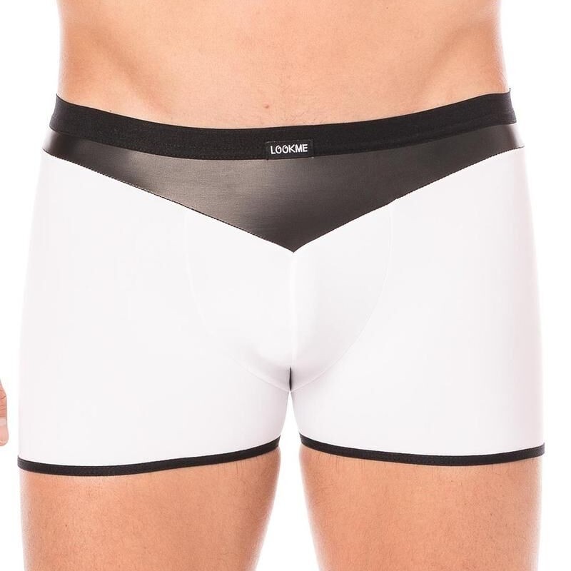 Boxer blanc similicuir brillant homme - lingerie sexy homme pas cher