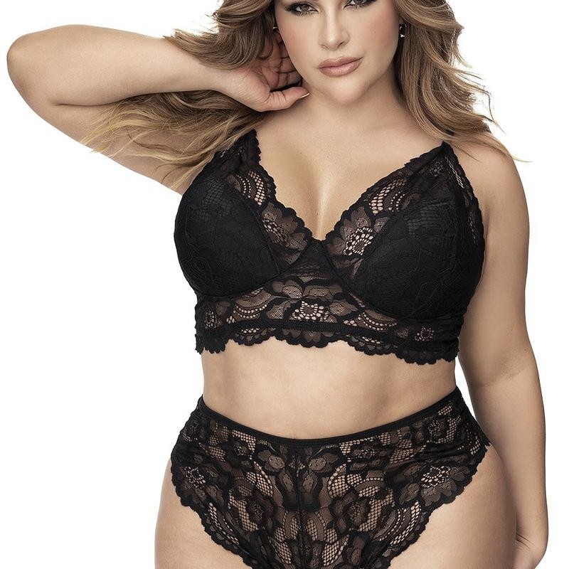 Ensemble lingerie en fibres recyclées noir grande taille - Mapalé