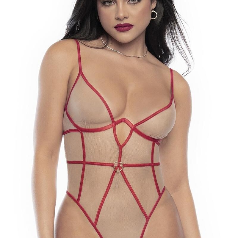 body string à armatures rouge et résille chair de la collection lingerie mapalé