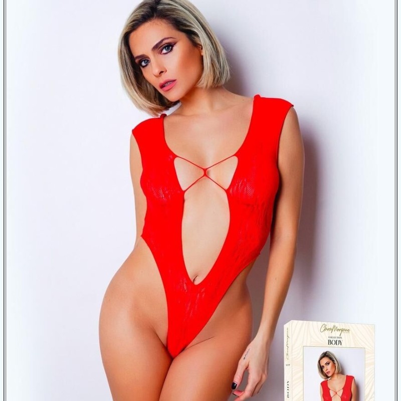 body rouge avec décolleté plongeant de la collection clara morgane.