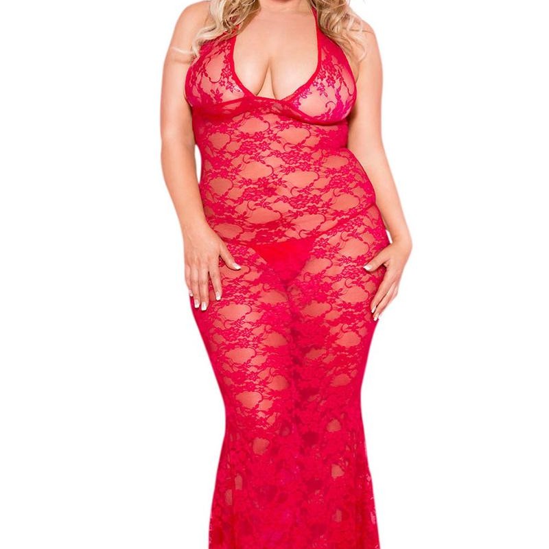  lingerie sexy : nuisette grande taille longue rouge