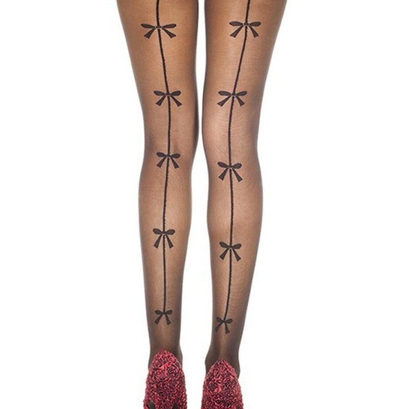  music legs : collant noir fantaisie couture et noeud