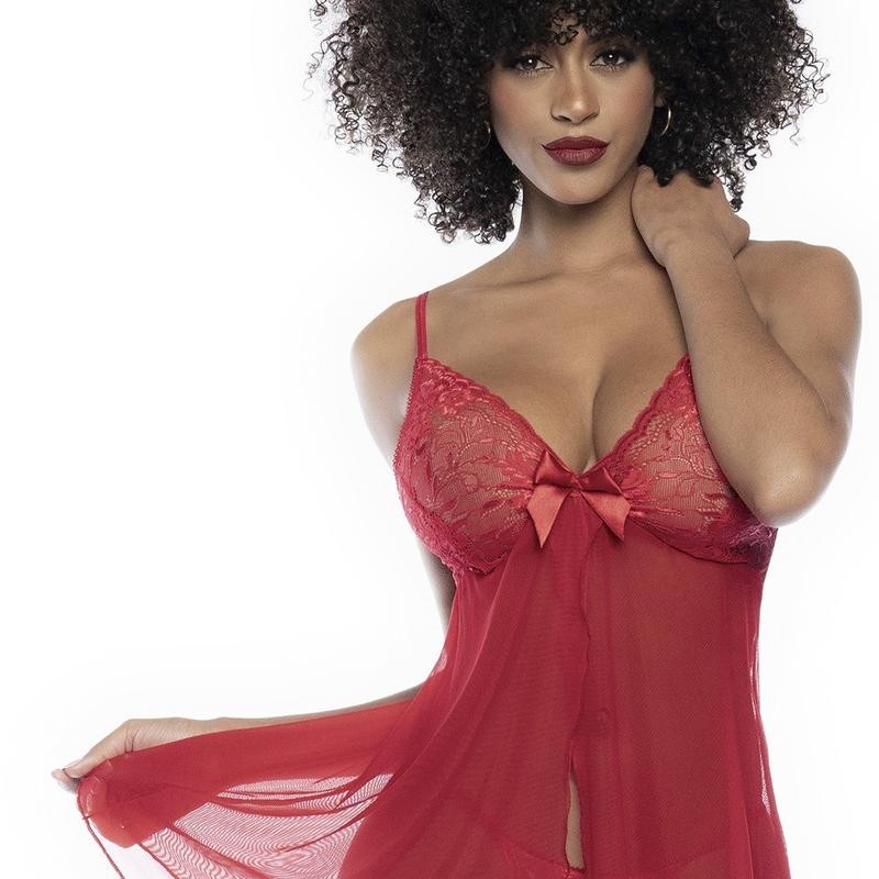 nuisette rouge en dentelle et résille de mapalé lingerie, vente en 