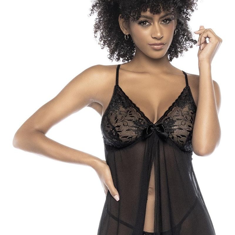 nuisette noire en dentelle et résille de mapalé lingerie, vente en 