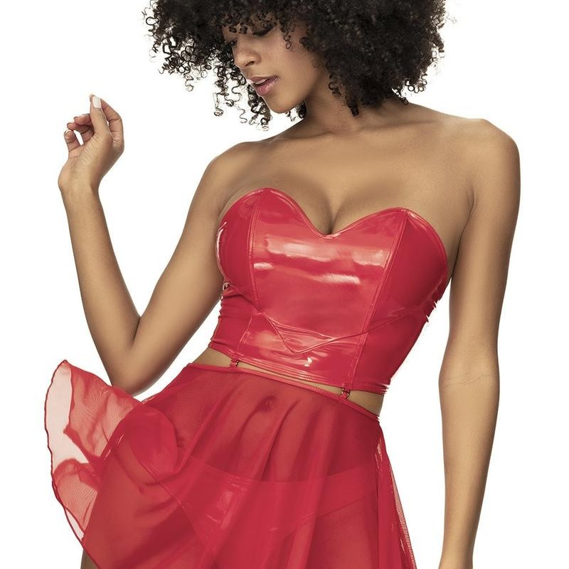 bustier sexy en vinyle rouge avec son string de mapalé lingerie collection