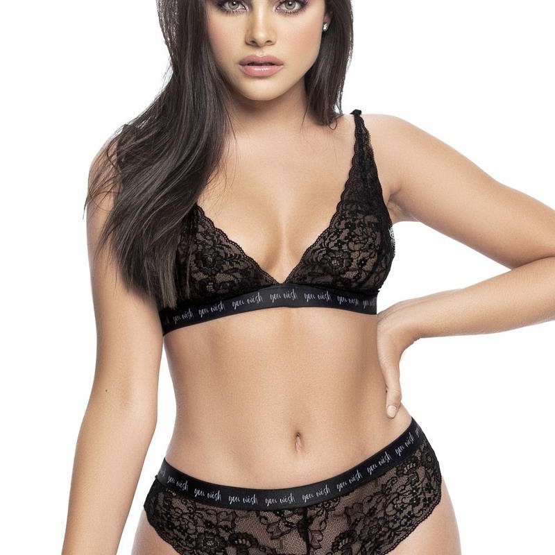 soutiengorge en dentelle noire et sa culotte avec ceinture imprimée de la collection mapalé