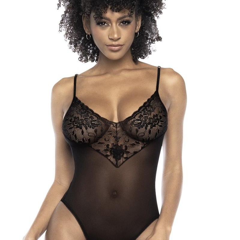 body sexy noir en dentelle et fine résille de mapalé lingerie pour les pros