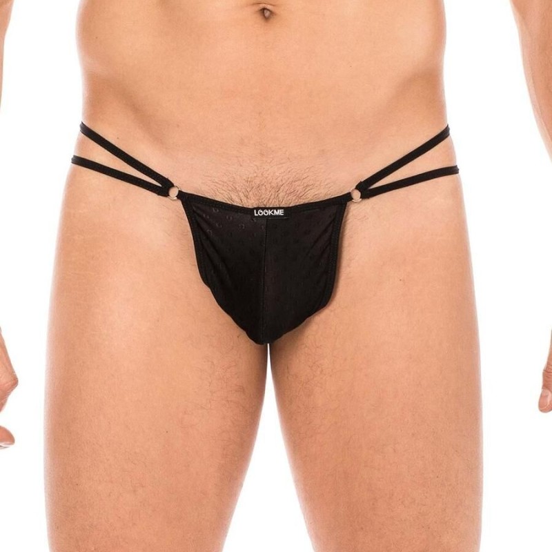 mini string noir pour homme avec multiple lanières - string sexy homme