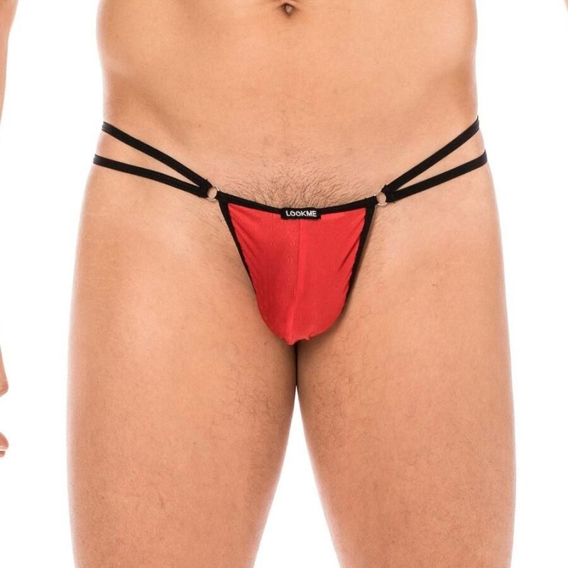 mini string rouge pour homme avec multiple lanières - string sexy homme