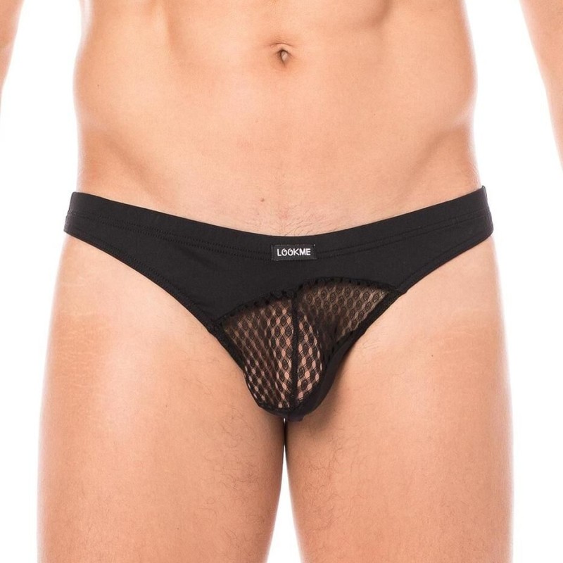 lingerie homme : string noir opaque et transparent