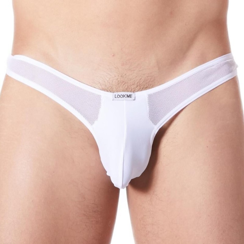 lingerie homme : string blanc avec résille