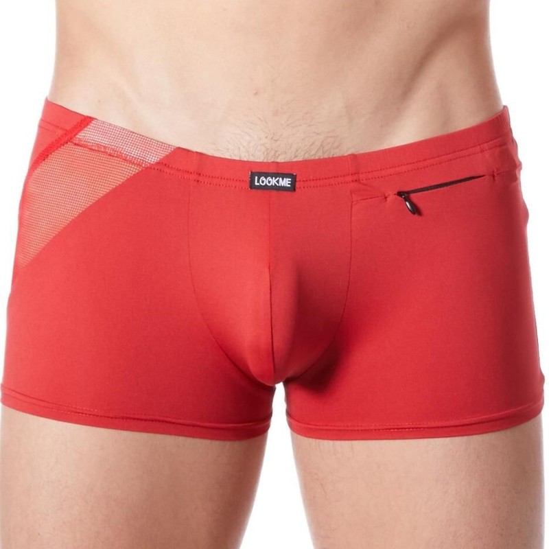 sous vêtement homme : boxer rouge bandes résille