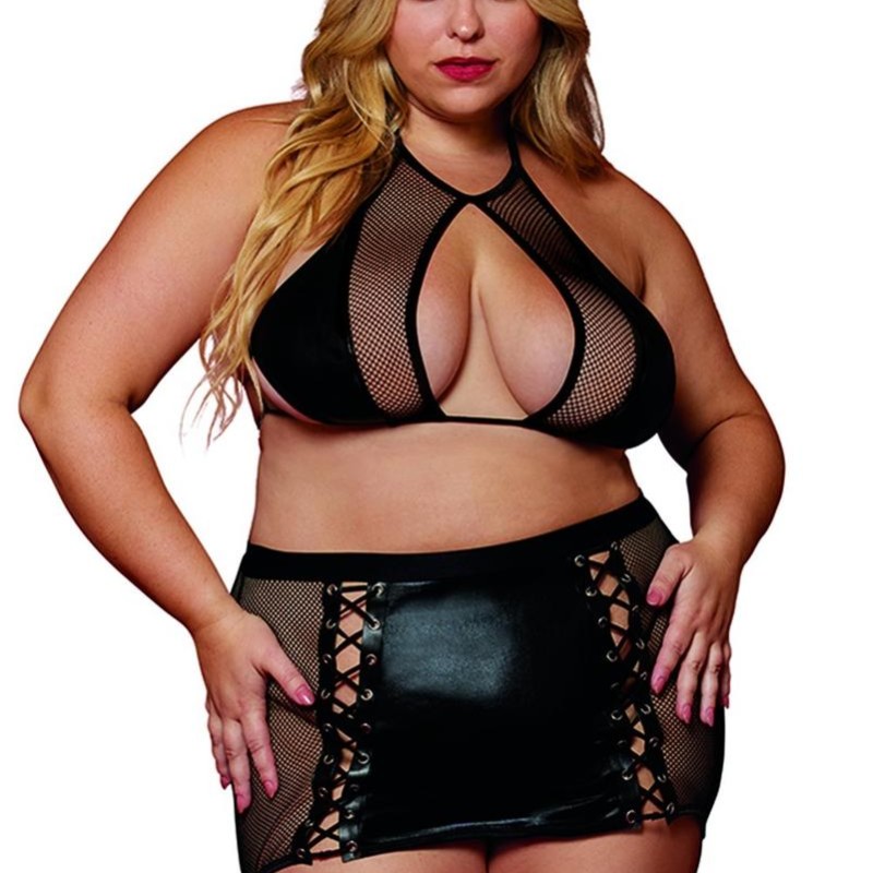 Ensemble 2 pièces grande taille Soutien gorge et jupe porte jarretelles - Dreamgirl