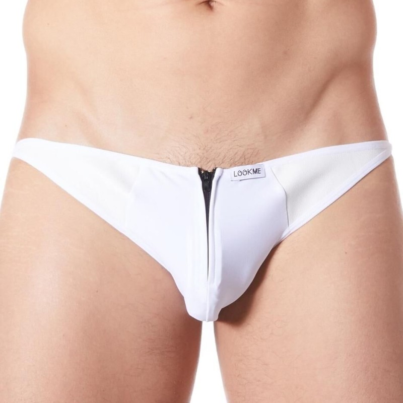 slip brief blanc fermeture éclair - lingerie sexy homme pas cher