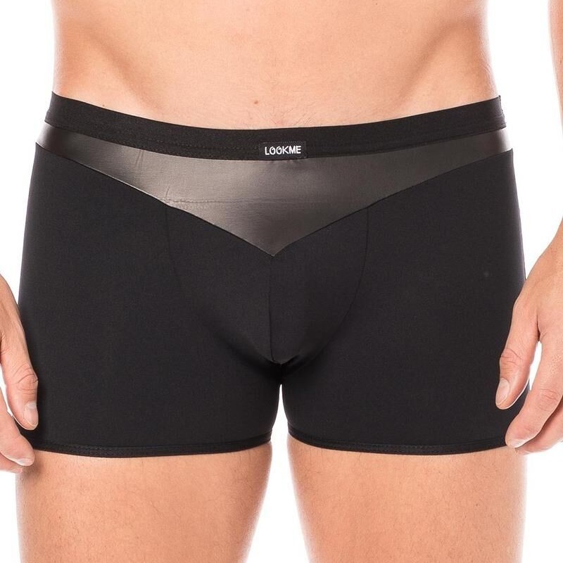 Boxer noir similicuir brillant homme - lingerie sexy homme pas cher