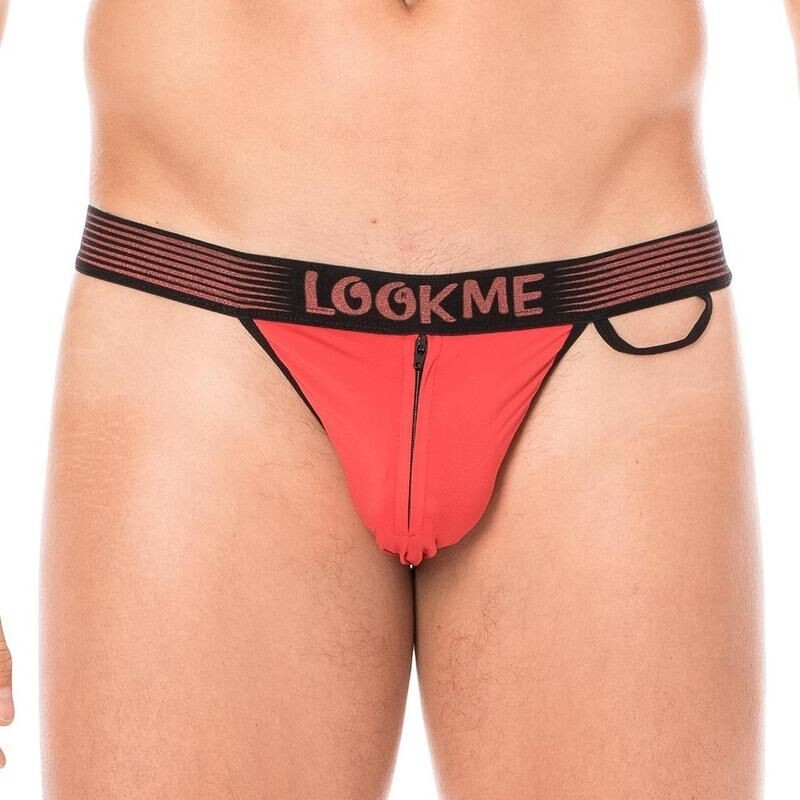 Slip rouge échancré avec zip homme - lingerie homme sexy pas cher