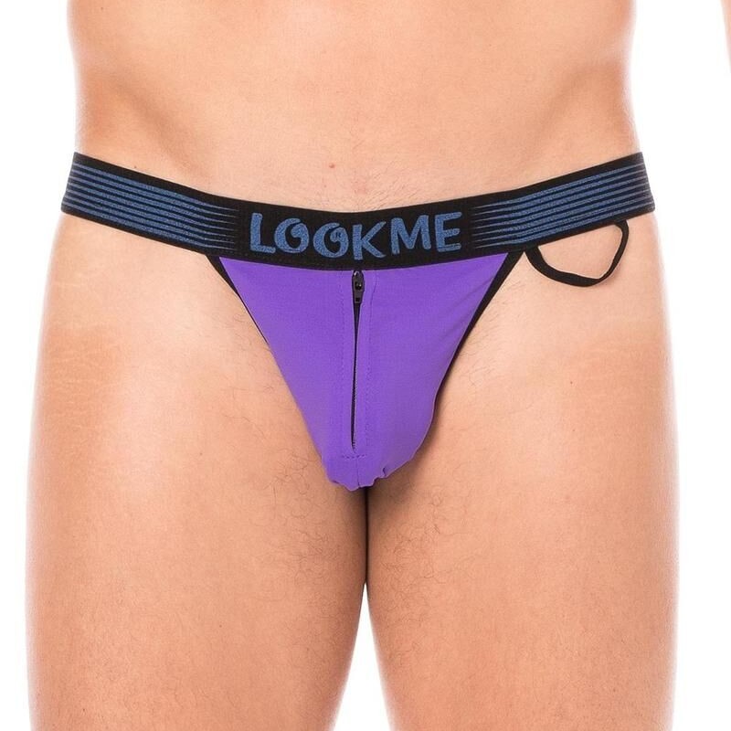 Slip violet échancré avec zip homme - lingerie homme sexy pas cher