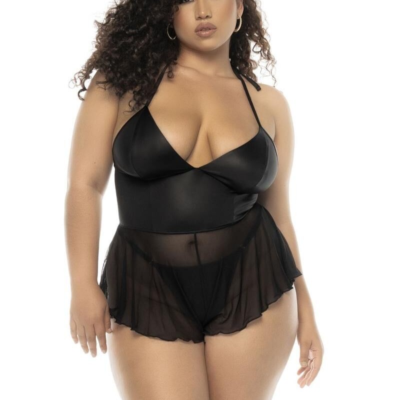 Body grande taille effet babydoll Pearl noir - Mapalé