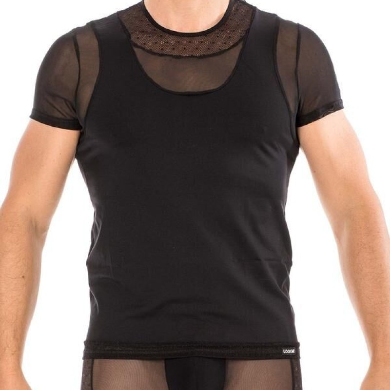 T-shirt  sexy noir pour homme pas cher - lingerie sexy homme pas cher