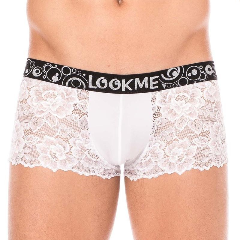 Boxer blanc en dentelle délicate homme - boxer homme pas cher