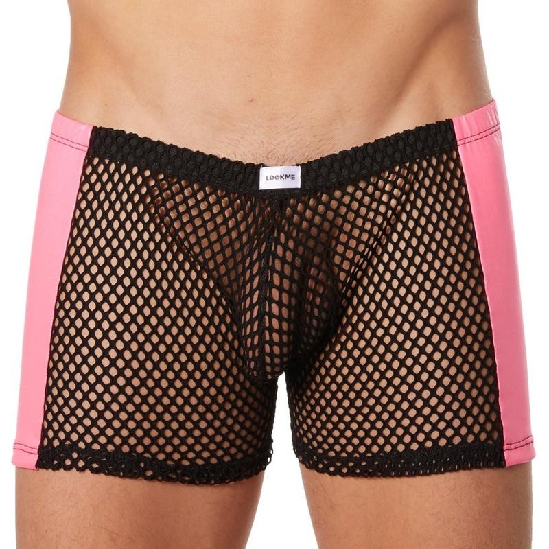 Boxer noir filet côtés simili cuir rose