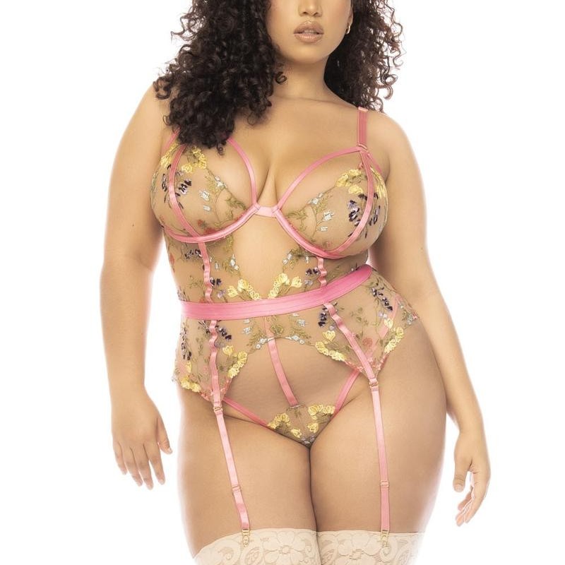 Body guépière avec broderie florale grande taille - Mapalé