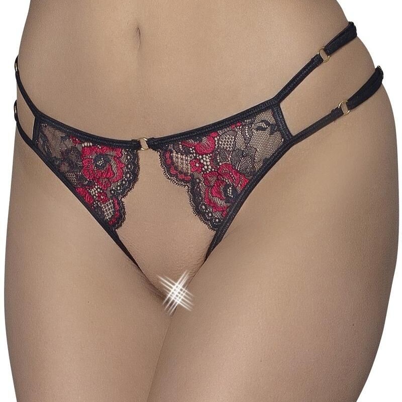 slip en dentelle florale ouvert à l'entrejambe de chez votre cottelli lingerie sexy.