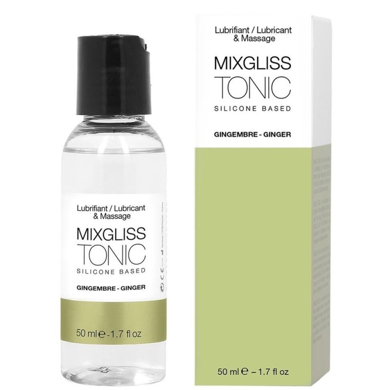 lubrifiant 2 en 1 de la marque mixgliss tonic gingembre, gel de massage et lubrifiant silicone en distribution cldiffusion.