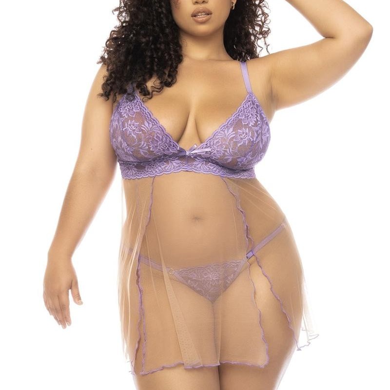 Babydoll couleur lavande et chair Verona grande taille - Mapalé