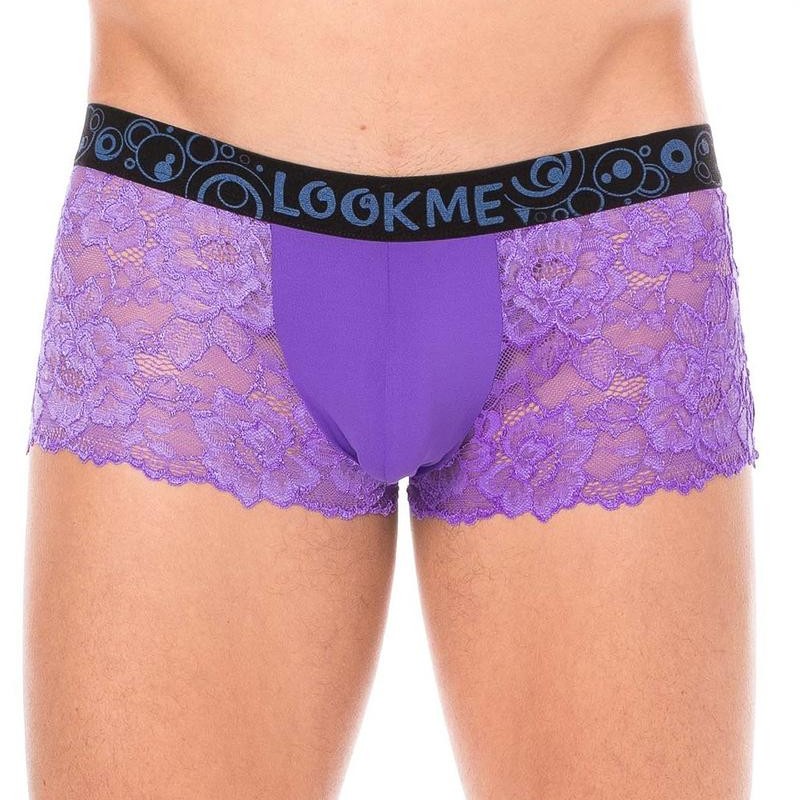 Boxer violet en dentelle délicate homme - boxer homme pas cher