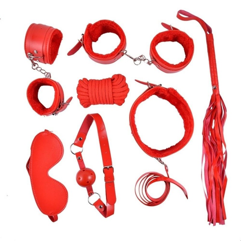 Kit soumission rouge composé de 10 articles pour s'initier au BDSM pas cher