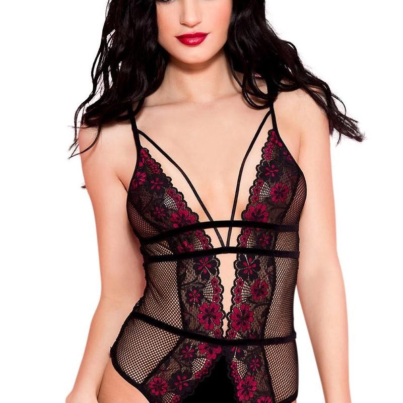 Lingerie libertine : bodys résille et dentelle fleurie